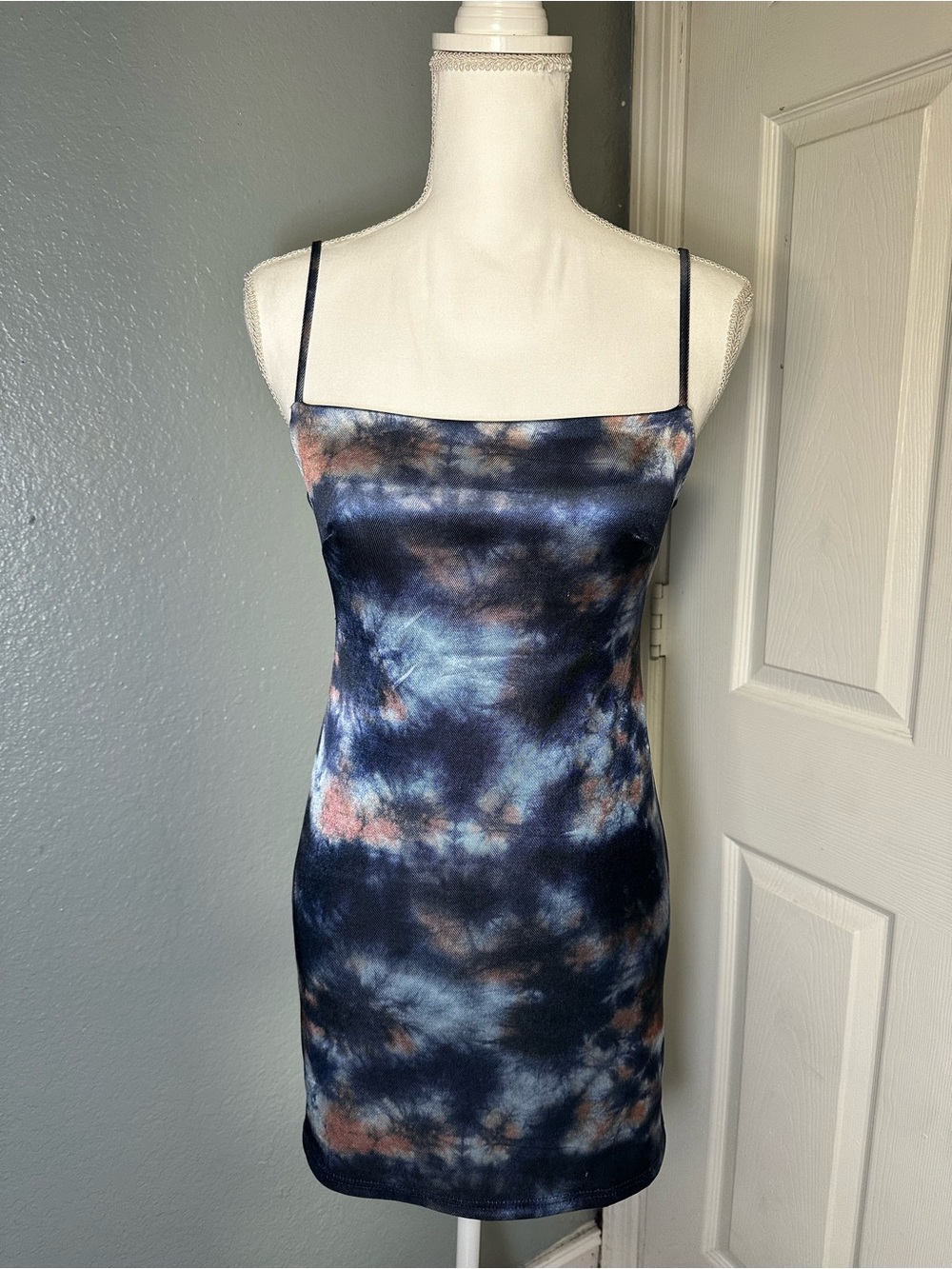 Urban Outfitters Tie-Dye Spaghetti Strap Mini Dress - Navy, Blue & Rust